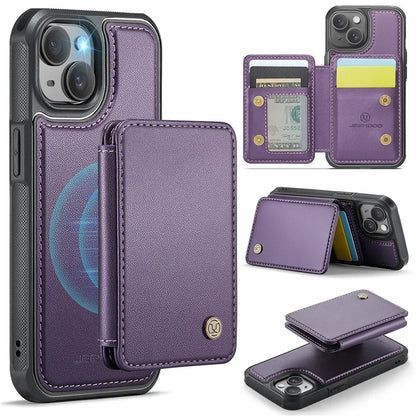 JEEHOOD J05 For iPhone 13 Case Card Slots Leather+TPU Phone Cover Detachable Design
