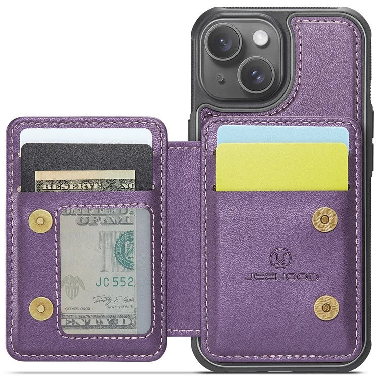 JEEHOOD J05 For iPhone 13 Case Card Slots Leather+TPU Phone Cover Detachable Design