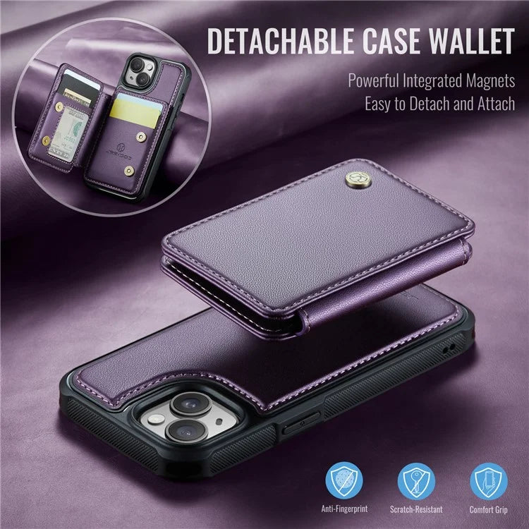 JEEHOOD J05 For iPhone 13 Case Card Slots Leather+TPU Phone Cover Detachable Design