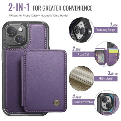 JEEHOOD J05 For iPhone 13 Case Card Slots Leather+TPU Phone Cover Detachable Design