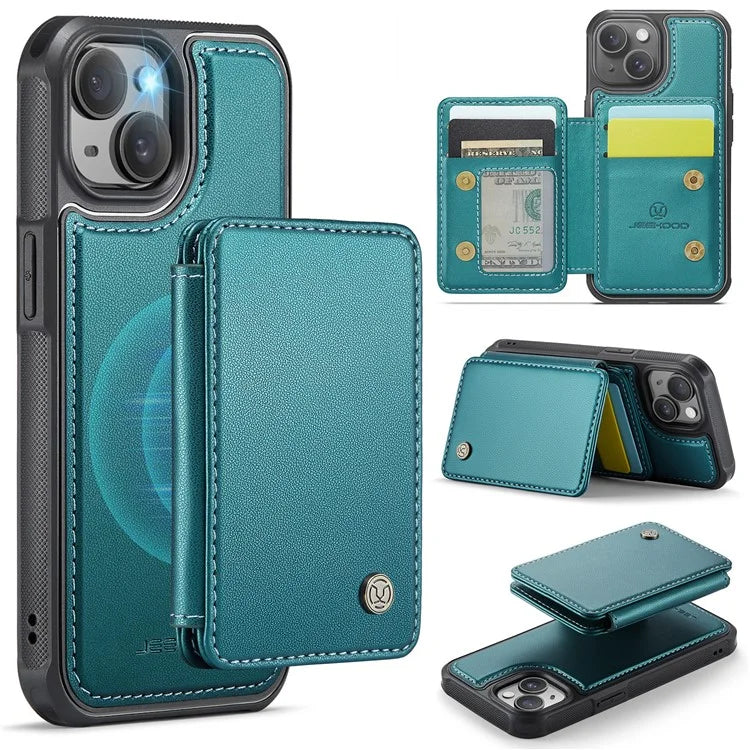 JEEHOOD J05 For iPhone 13 Case Card Slots Leather+TPU Phone Cover Detachable Design