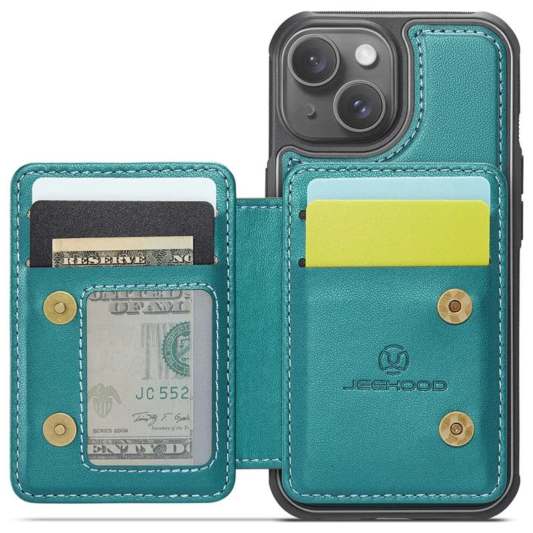 JEEHOOD J05 For iPhone 13 Case Card Slots Leather+TPU Phone Cover Detachable Design