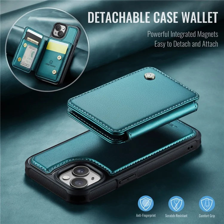 JEEHOOD J05 For iPhone 13 Case Card Slots Leather+TPU Phone Cover Detachable Design
