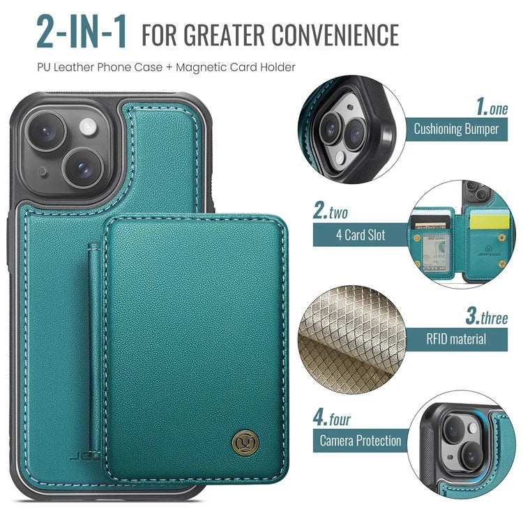 JEEHOOD J05 For iPhone 13 Case Card Slots Leather+TPU Phone Cover Detachable Design