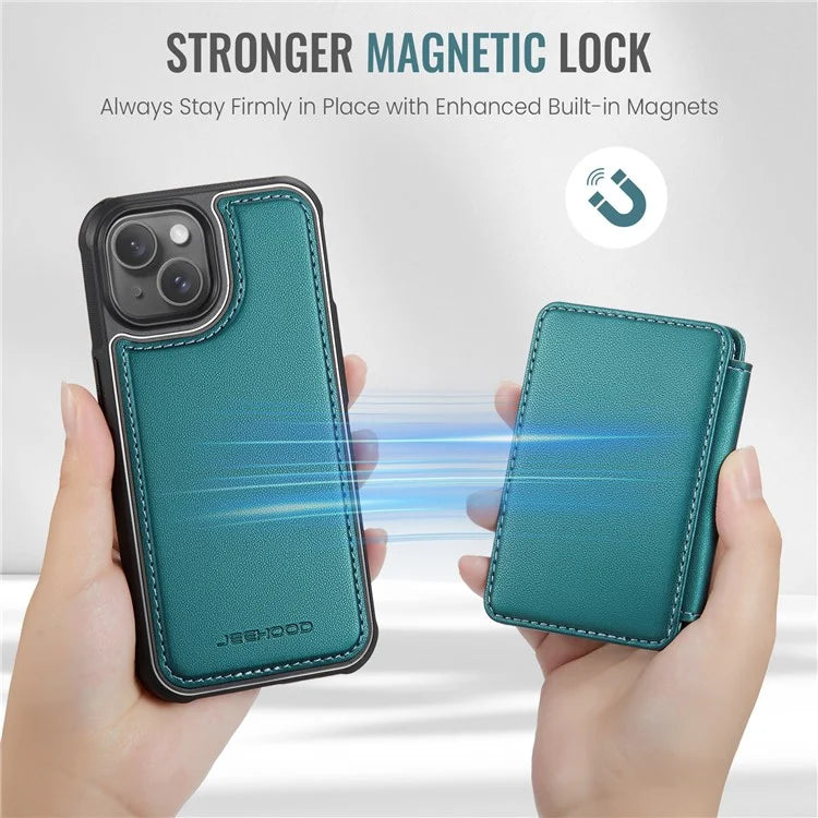 JEEHOOD J05 For iPhone 13 Case Card Slots Leather+TPU Phone Cover Detachable Design