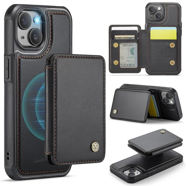JEEHOOD J05 For iPhone 13 Case Card Slots Leather+TPU Phone Cover Detachable Design