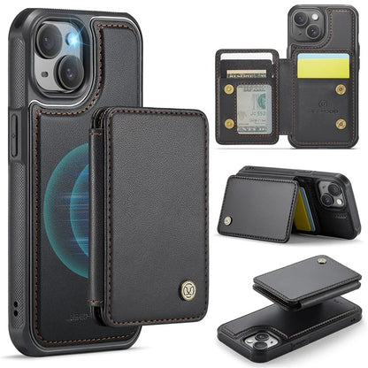 JEEHOOD J05 For iPhone 13 Case Card Slots Leather+TPU Phone Cover Detachable Design