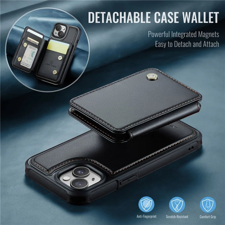 JEEHOOD J05 For iPhone 13 Case Card Slots Leather+TPU Phone Cover Detachable Design