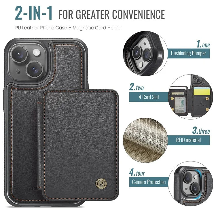 JEEHOOD J05 For iPhone 13 Case Card Slots Leather+TPU Phone Cover Detachable Design