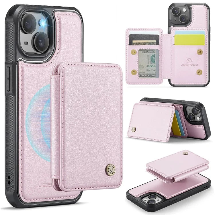 JEEHOOD J05 For iPhone 13 Case Card Slots Leather+TPU Phone Cover Detachable Design