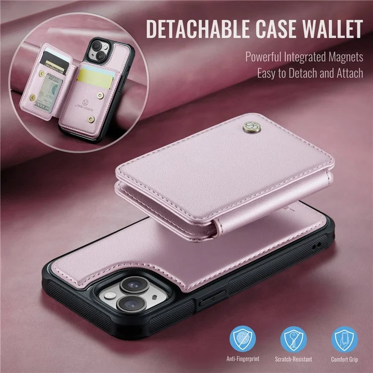 JEEHOOD J05 For iPhone 13 Case Card Slots Leather+TPU Phone Cover Detachable Design