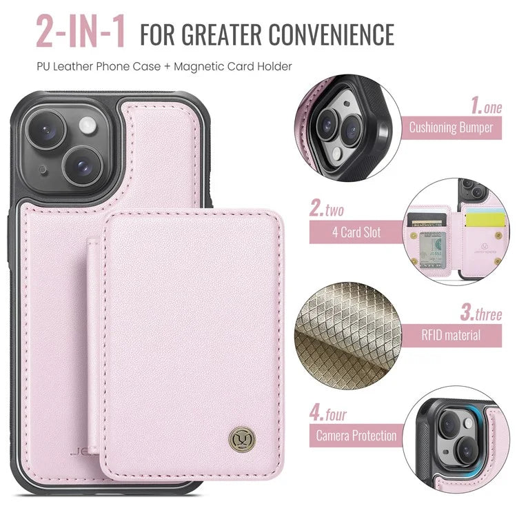 JEEHOOD J05 For iPhone 13 Case Card Slots Leather+TPU Phone Cover Detachable Design