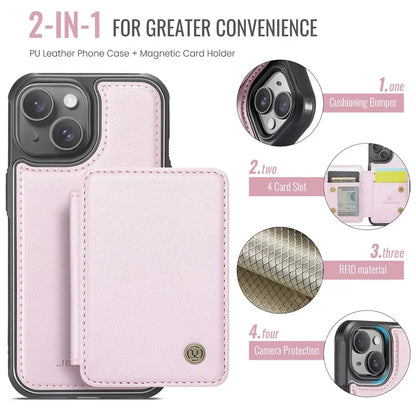 JEEHOOD J05 For iPhone 13 Case Card Slots Leather+TPU Phone Cover Detachable Design