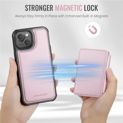 JEEHOOD J05 For iPhone 13 Case Card Slots Leather+TPU Phone Cover Detachable Design