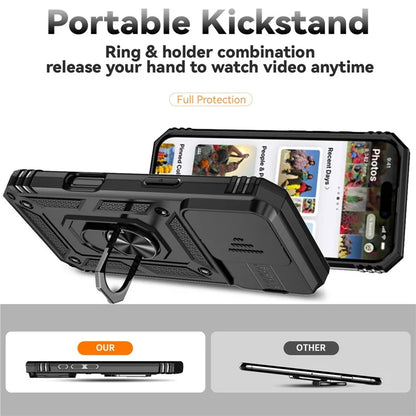 For iPhone 16 Pro Case Ring Kickstand PC+TPU Phone Cover with Camshield