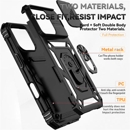 For iPhone 16 Pro Case Ring Kickstand PC+TPU Phone Cover with Camshield