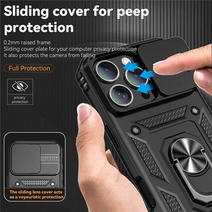 For iPhone 16 Pro Case Ring Kickstand PC+TPU Phone Cover with Camshield