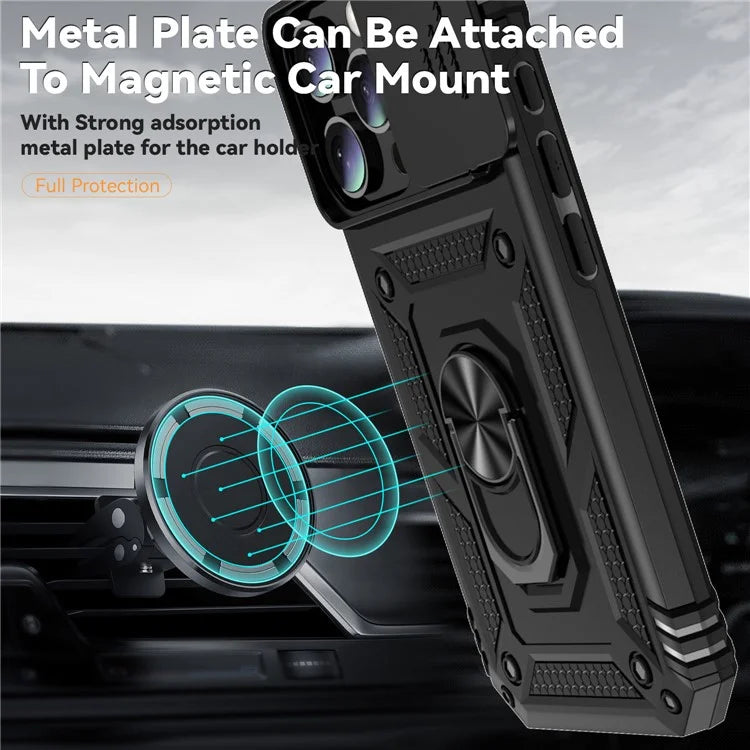 For iPhone 16 Pro Case Ring Kickstand PC+TPU Phone Cover with Camshield