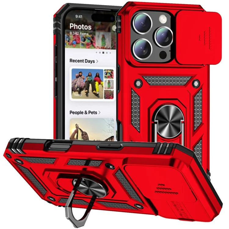 For iPhone 16 Pro Case Ring Kickstand PC+TPU Phone Cover with Camshield