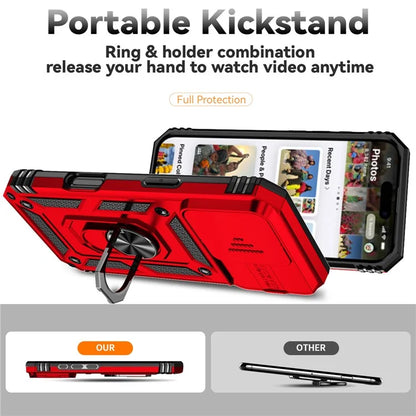 For iPhone 16 Pro Case Ring Kickstand PC+TPU Phone Cover with Camshield