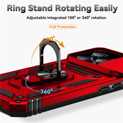 For iPhone 16 Pro Case Ring Kickstand PC+TPU Phone Cover with Camshield