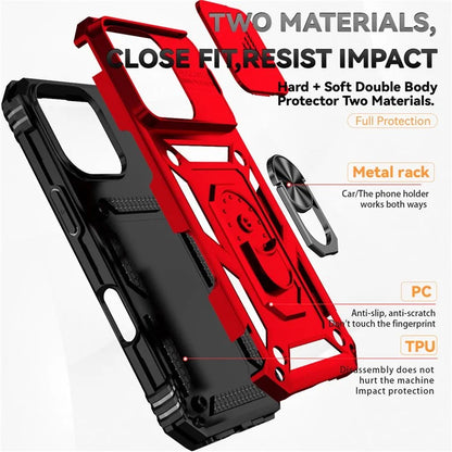 For iPhone 16 Pro Case Ring Kickstand PC+TPU Phone Cover with Camshield