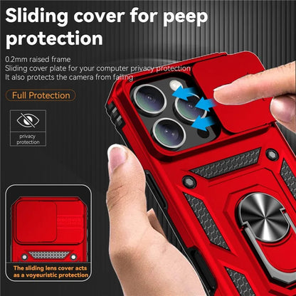 For iPhone 16 Pro Case Ring Kickstand PC+TPU Phone Cover with Camshield