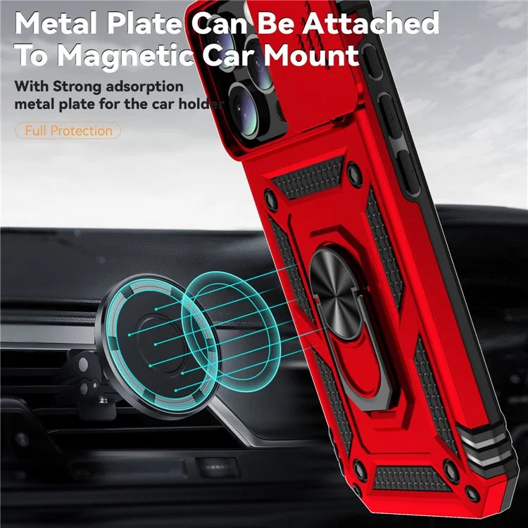 For iPhone 16 Pro Case Ring Kickstand PC+TPU Phone Cover with Camshield
