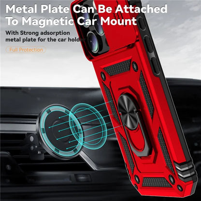 For iPhone 16 Pro Case Ring Kickstand PC+TPU Phone Cover with Camshield