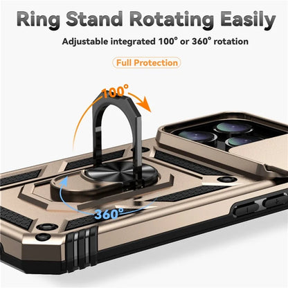 For iPhone 16 Pro Case Ring Kickstand PC+TPU Phone Cover with Camshield