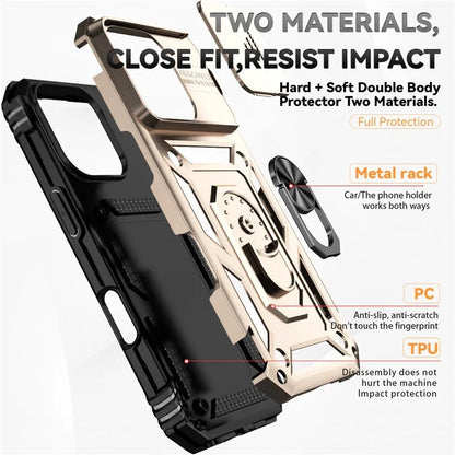 For iPhone 16 Pro Case Ring Kickstand PC+TPU Phone Cover with Camshield