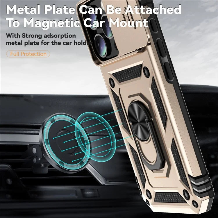 For iPhone 16 Pro Case Ring Kickstand PC+TPU Phone Cover with Camshield