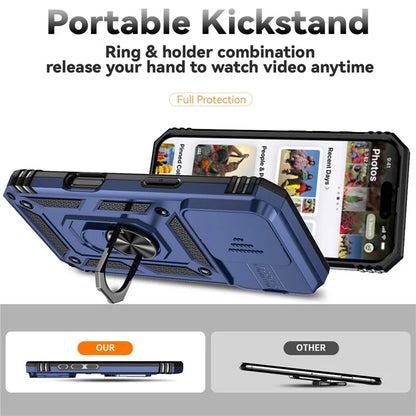 For iPhone 16 Pro Case Ring Kickstand PC+TPU Phone Cover with Camshield