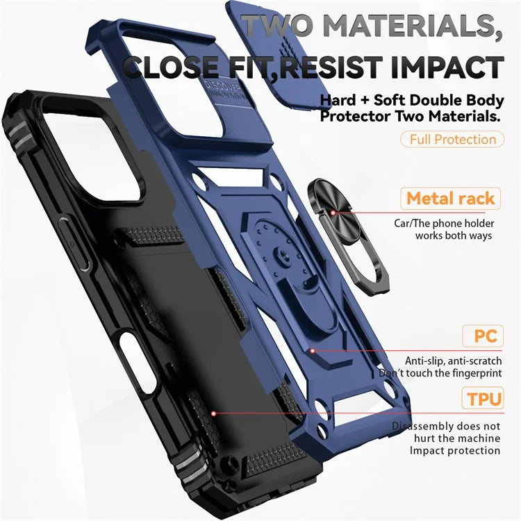 For iPhone 16 Pro Case Ring Kickstand PC+TPU Phone Cover with Camshield