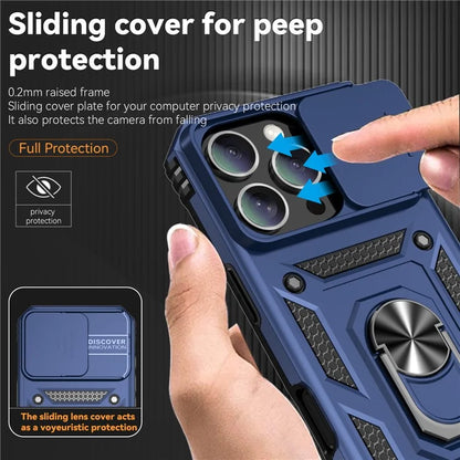 For iPhone 16 Pro Case Ring Kickstand PC+TPU Phone Cover with Camshield