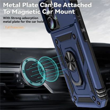 For iPhone 16 Pro Case Ring Kickstand PC+TPU Phone Cover with Camshield