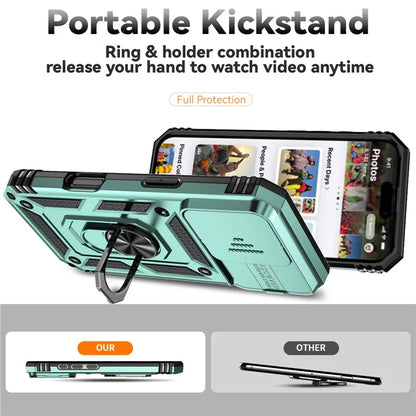 For iPhone 16 Pro Case Ring Kickstand PC+TPU Phone Cover with Camshield