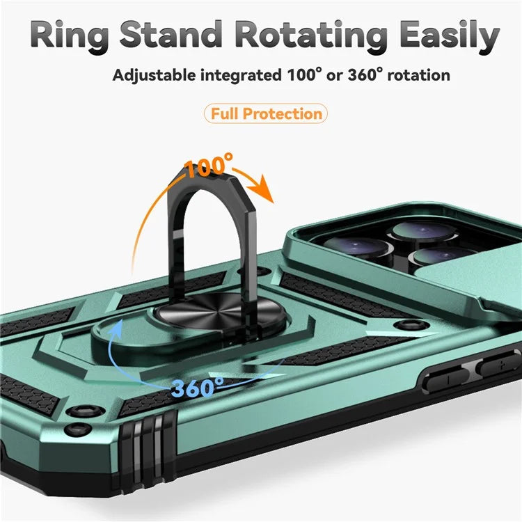 For iPhone 16 Pro Case Ring Kickstand PC+TPU Phone Cover with Camshield