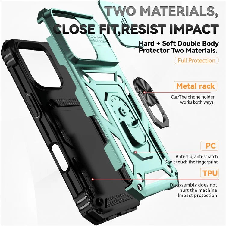 For iPhone 16 Pro Case Ring Kickstand PC+TPU Phone Cover with Camshield