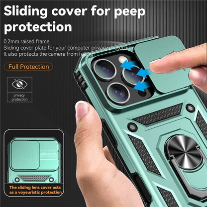 For iPhone 16 Pro Case Ring Kickstand PC+TPU Phone Cover with Camshield