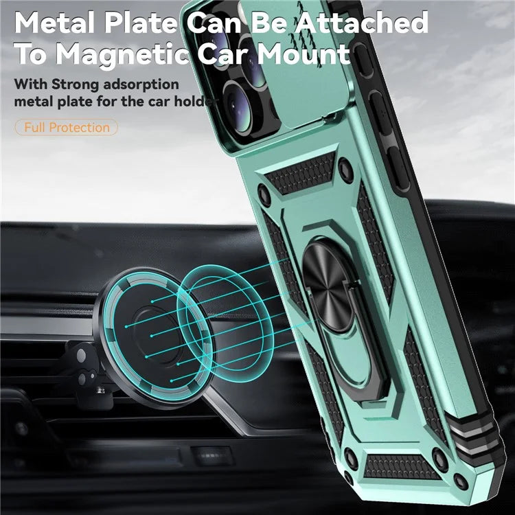 For iPhone 16 Pro Case Ring Kickstand PC+TPU Phone Cover with Camshield