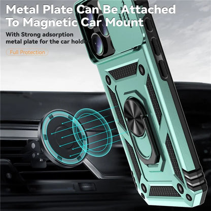 For iPhone 16 Pro Case Ring Kickstand PC+TPU Phone Cover with Camshield