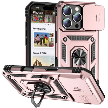 For iPhone 16 Pro Case Ring Kickstand PC+TPU Phone Cover with Camshield