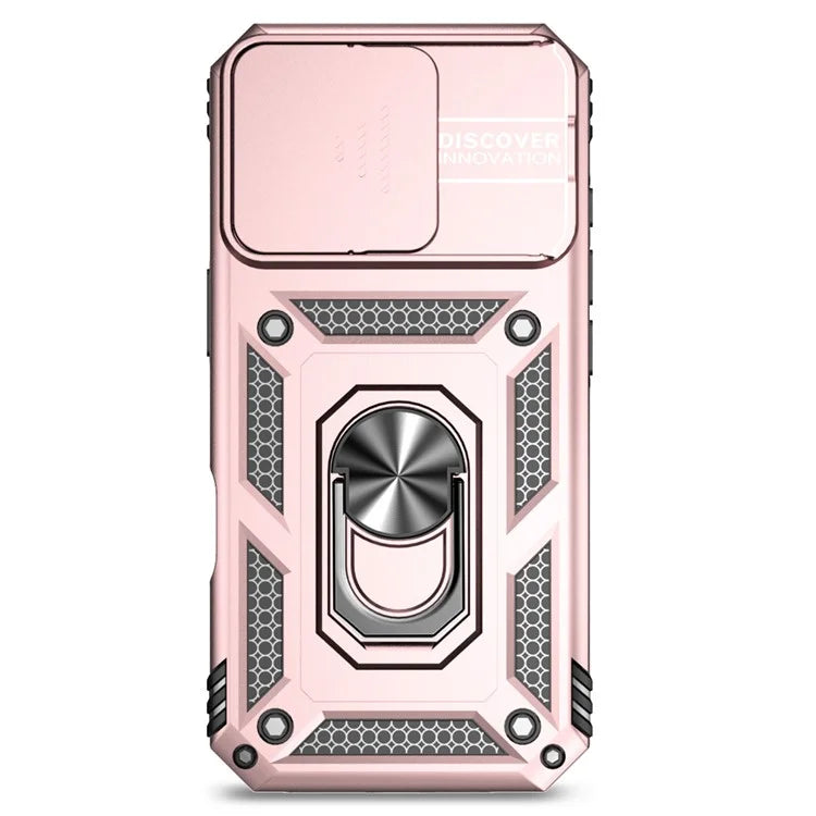For iPhone 16 Pro Case Ring Kickstand PC+TPU Phone Cover with Camshield