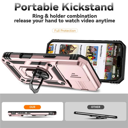 For iPhone 16 Pro Case Ring Kickstand PC+TPU Phone Cover with Camshield