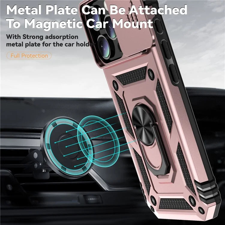 For iPhone 16 Pro Case Ring Kickstand PC+TPU Phone Cover with Camshield