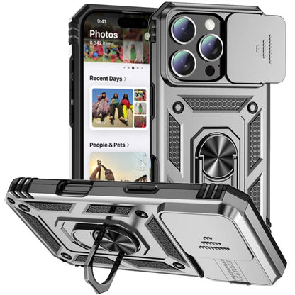 For iPhone 16 Pro Case Ring Kickstand PC+TPU Phone Cover with Camshield