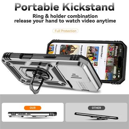 For iPhone 16 Pro Case Ring Kickstand PC+TPU Phone Cover with Camshield