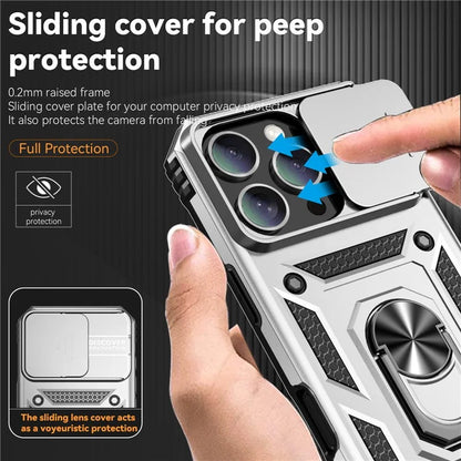 For iPhone 16 Pro Case Ring Kickstand PC+TPU Phone Cover with Camshield