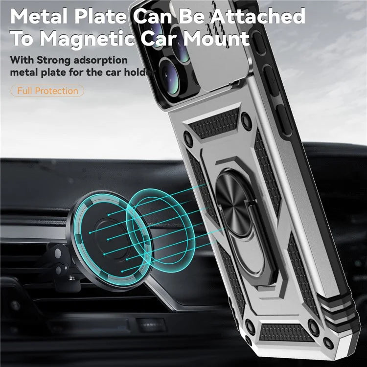 For iPhone 16 Pro Case Ring Kickstand PC+TPU Phone Cover with Camshield